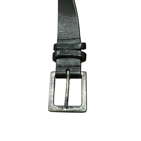Italian Leather Belt Black Silver Sz Large Adjustable Single Prong Buckle Retro - Picture 2 of 8